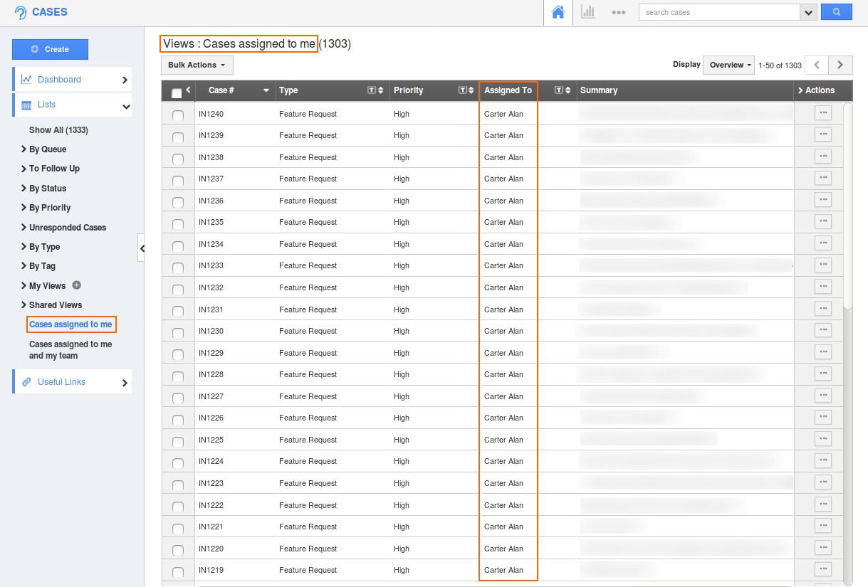 Cases assigned to me Cases assigned to me